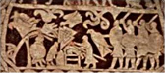 Hammars Laerbro Gotland 7-800 tallet farver Odin og valknude_1.jpg Hammars Laerbro Gotland 7-800 tallet farver Odin og valknude_1.jpg